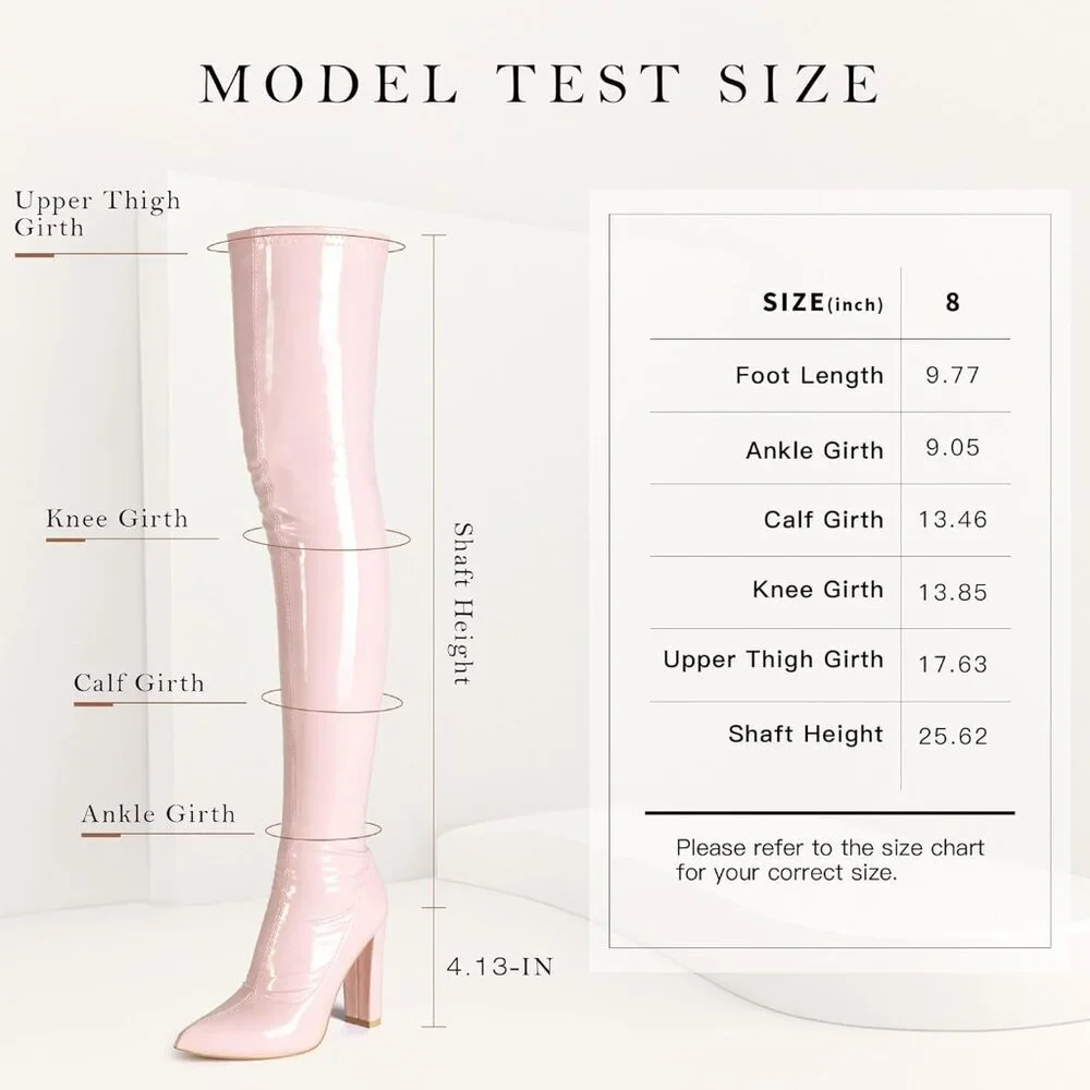 Women Pink Patent Leather PU Over The Knee High Pointed Toe Long Tall Boots